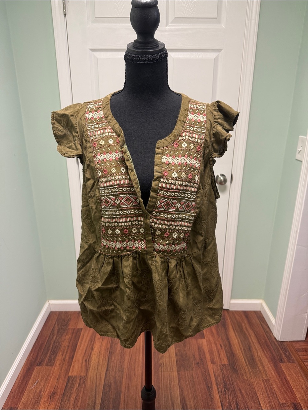 Wonderly Olive Embroidered Peplum Blouse 3x